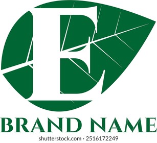 E letter leaf green eco friendly