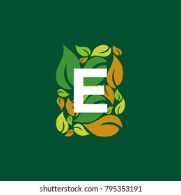 E letter leaf logo design
