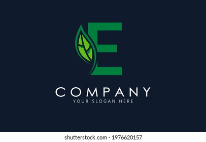 E Letter leaf logo template. Creative logo design.