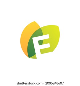 e letter leaf overlapping color logo vector icon illustration