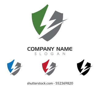 E Letter Lightning with shield Logo Template vector icon
