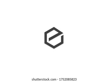 E Letter with line hexgonal logo design icon