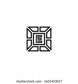 E letter line shape square monogram design logo