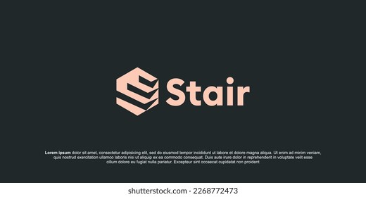 E Letter Line Stripe Stairs Icon Elevate Symbol Vector Logo Concept Design Template isolated on Black Background. Vector Illustration