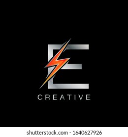 E Letter Logo, Abstract Techno Thunder Bolt Vector Design.