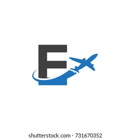 E letter logo with airplane