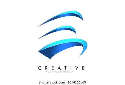 E letter logo with blue gradient and swash design vector illustration. 