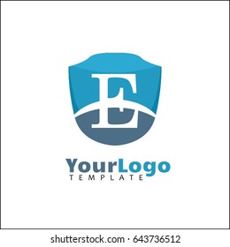 E letter logo. Blue shield for Hotel, Reatil, Law, Finance, investment, Sport Club or any Luxury image Business