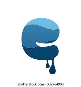 E letter logo with blue water and drops. Chemical and oil industries. Vector design template elements for your application or corporate identity.