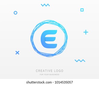 E letter Logo With Brush Line Design. Vector Illustration