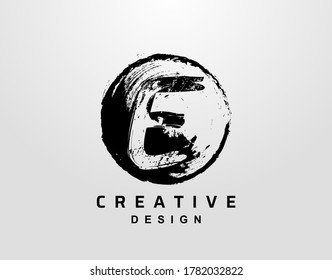 E Letter Logo With Circle Grunge Element. Retro Circle Splatter logo design template.