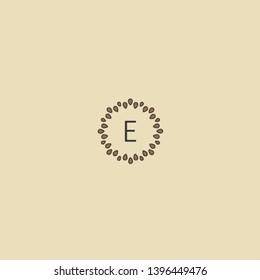 E Letter Logo with circular water droplets Design for food and drink restaurant, poster, cafe label, Icons Symbols, and badges. with luxury premium style