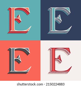 E letter logo in classic three-dimensional style. Perfect for creating classical college or sports printing, retro design, clothing embroidery, unique packaging, vintage header, luxury identity