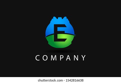 E Letter Logo Concept. Blue Green Splash with black background for your business.