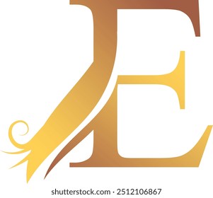 E Letter Logo. Couffeur, Hair and Beauty. Golden.