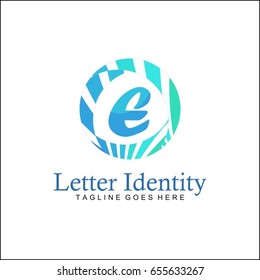 E Letter logo. Creative Blue Line Circle Logo.