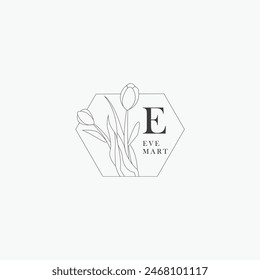 E letter logo with a creative floral concept for company business beauty real estate premium vector