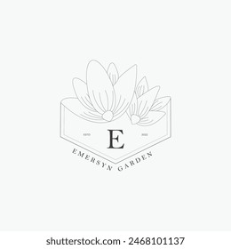 E letter logo with a creative floral concept for company business beauty real estate premium vector