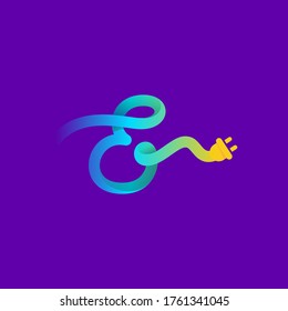 E letter logo with curl cable and plug adapter. Vector typeface for energy labels, wire headlines, power posters, electric company identity, etc.