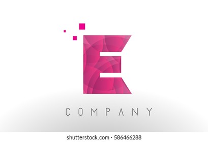 E Letter Logo Design with Circular Purple Dots Bubble Pattern. 