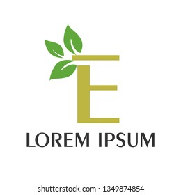 E letter logo design with a combination of leaves