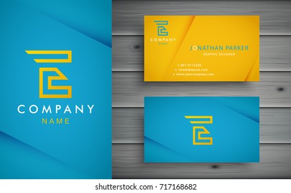 E letter logo design with corporate business card template.