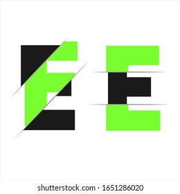 E Letter Logo Design cutted in the middle with a red line and with sharp edges. Creative logo design. Fashion icon design template.