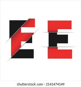 E Letter Logo Design cutted in the middle with a red line and with sharp edges. Creative logo design. Fashion icon design template.