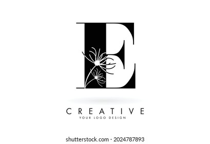 E-Brief-Logo-Design mit eleganten und abstrakten Blumen Vektorgrafik. Kreatives Symbol mit Buchstabe E