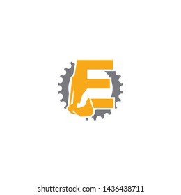 E Letter Logo Design with Excavator Creative Modern Trendy