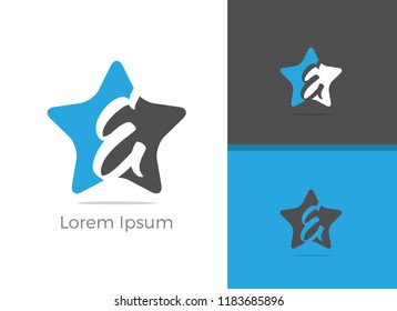 E letter logo design, letter E in star vector icon,