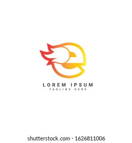 e letter logo design template with fire. Fast fire speed vector unusual letter. Vector design template elements for your application or company