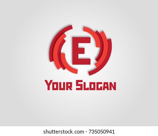 E Letter Logo Design Vector With Circle. 3D Illustration.