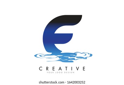 E Letter Logo Design with Water Effect and Deep Blue Gradient Vector Illustration. Template E-brand-name companies.