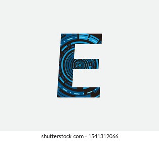 E Letter Logo. Dotted E Letter Design with geometric shape ,perfect for technology,software, network and science brand.