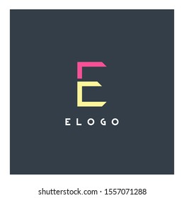 E letter logo double colored line design vector 