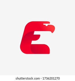 E letter logo with eagle head silhouette. Vector italic font perfect for sport identity, luxury posters and real estate company, etc.