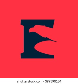 E letter logo with eagle negative space. Font style, vector design template elements for your sport application or corporate identity.