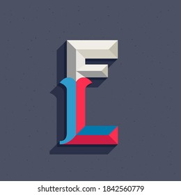 E letter logo in faceted old athletic style. You can use it in your sportswear identity, baseball emblem, victory posters, retro university design, and others. 