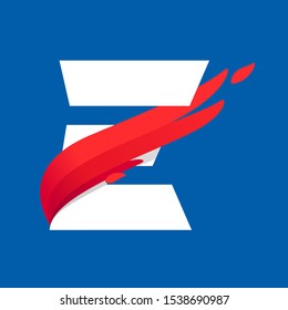 E letter logo with fast speed red bird wing. Typeface, vector design template elements for sport team, shipping, travel etc.