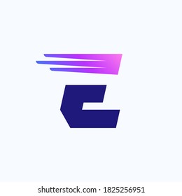 E letter logo with fast speed lines or wings. Corporate branding identity design template with vivid gradient. Can be used for delivery ads, technology poster, sport identity, etc.