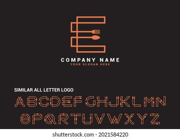 e Letter logo, e Food Letter logo, e spoon letter logo