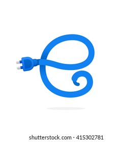 E letter logo formed by plug cable. Vector design template elements for your music application or corporate identity.