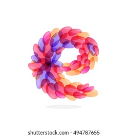 E letter logo formed by watercolor splashes. Brush stroke pattern. Vector elements for posters, t-shirts and cards.