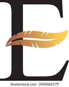 E Letter Logo Golden. Leaf Style - Vector