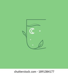 E-Brief-Logo mit würdevollem mit Mond, Sternen und Blätter Dekoration. Es ist perfekt für jeden Vintage-Branding, romantische Verpackung, Ökologieplakate, Astrologie Blog-Design, Feiertagseinladungen.