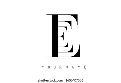 E Letter Logo with Graphic Elegant Black Lines Design. Minimalist art shape logo.