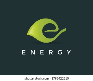 E letter logo in green leaf. Line style icon. Vector ecology elements for posters, t-shirts and cards