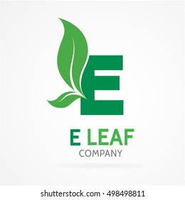 E letter logo with green leaves.Vector design template elements for your eco application or corporate identity.