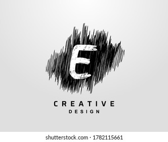 E Letter Logo With Grunge Hand drawn Line Element. Vector Urban grunge style design elements